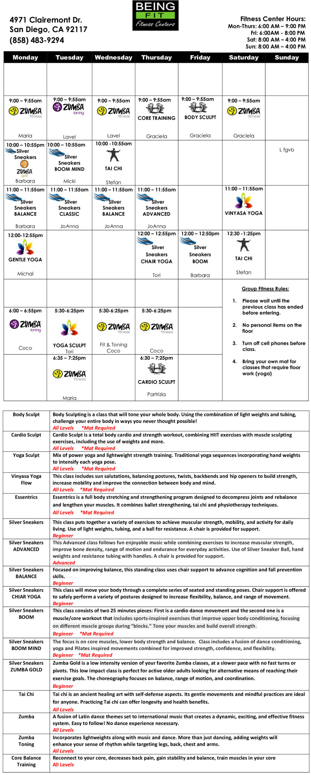 Call for class schedule info