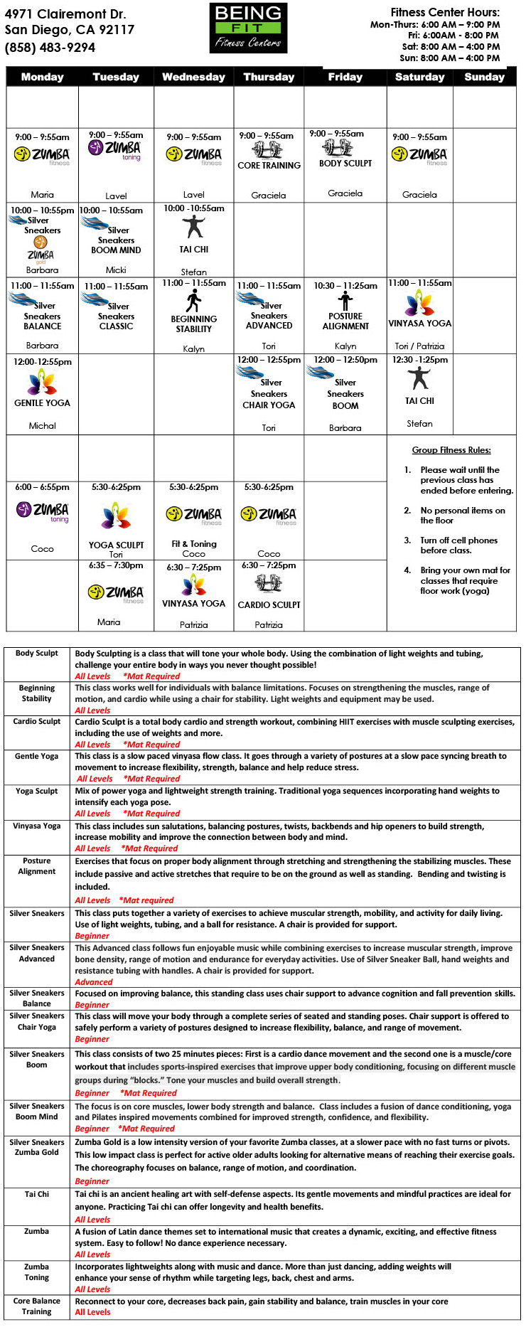 Call for class schedule info