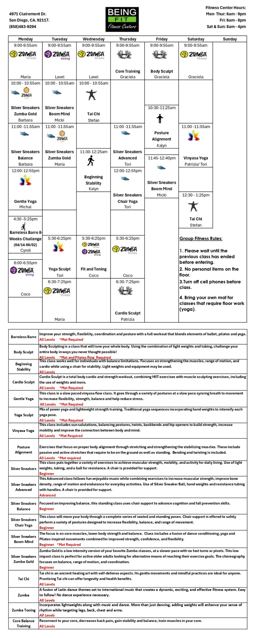 Call for class schedule info