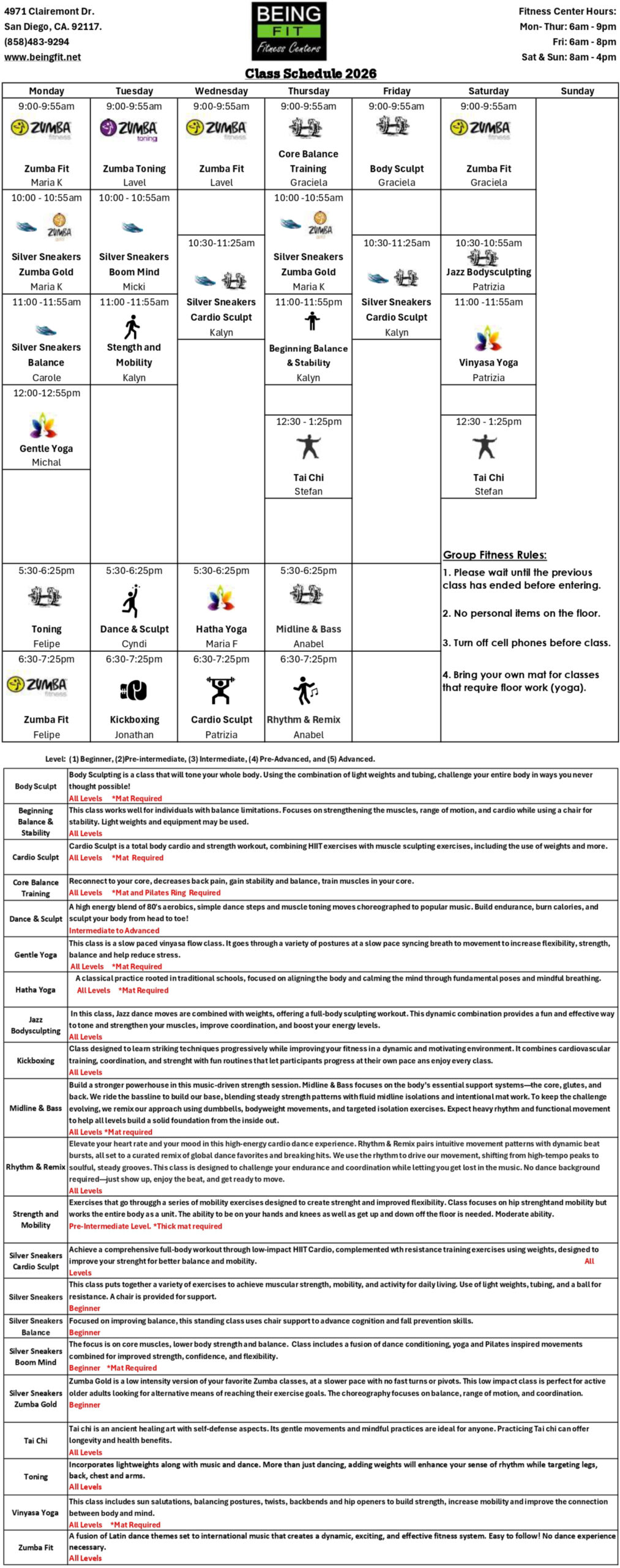 Call for class schedule info