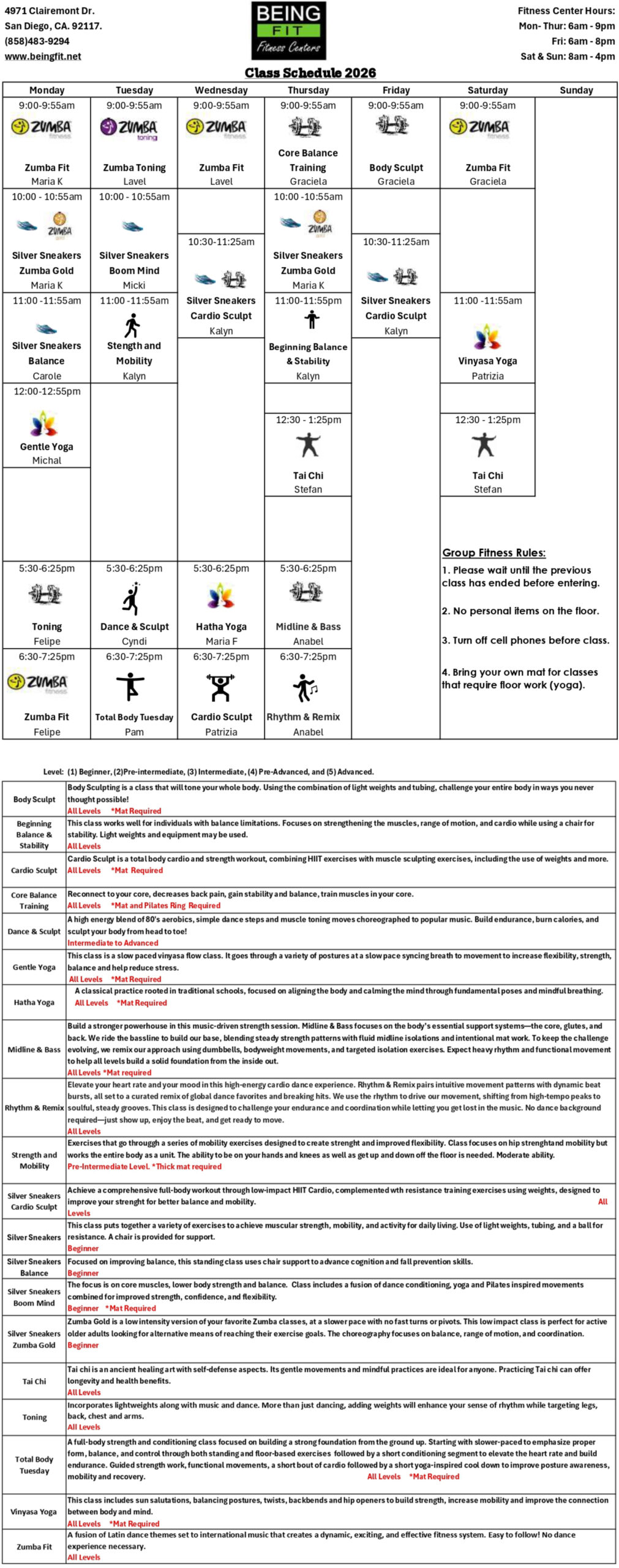 Call for class schedule info