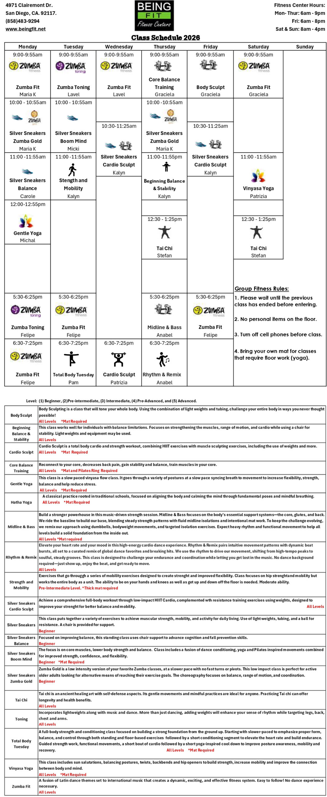 Call for class schedule info