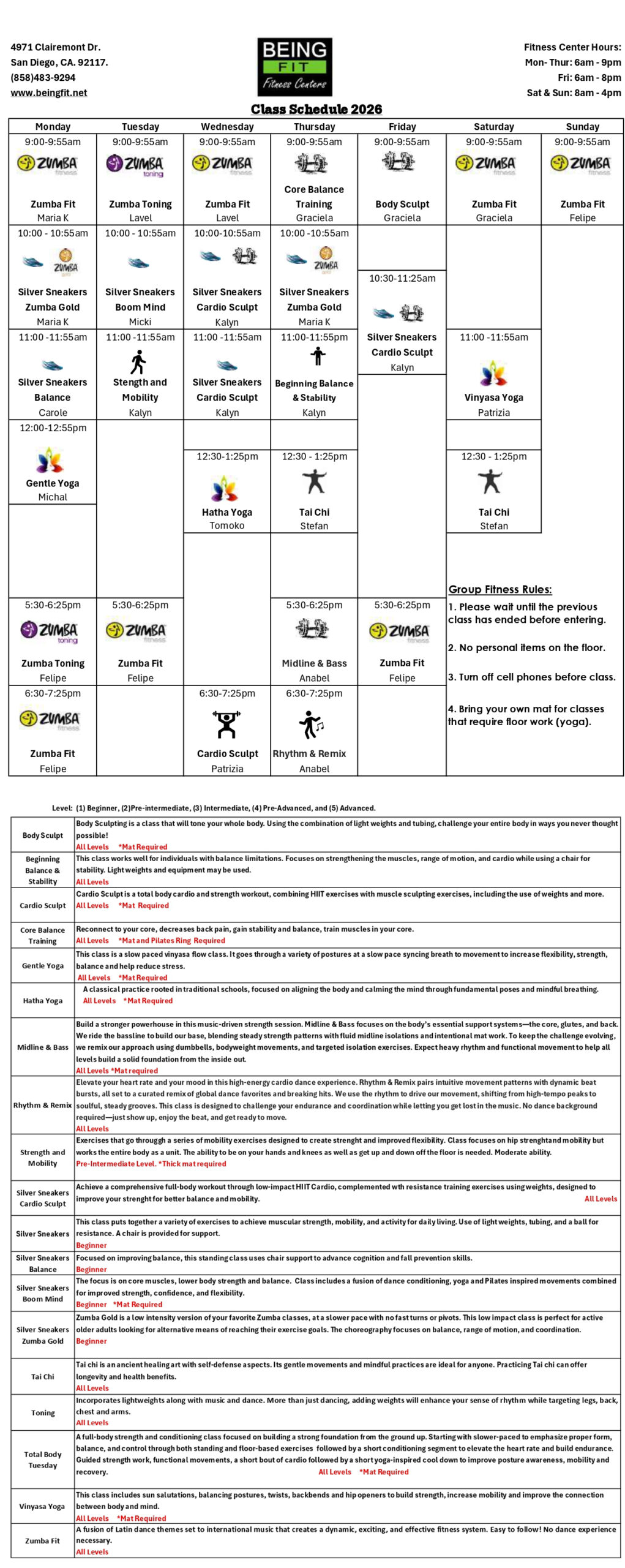 Call for class schedule info